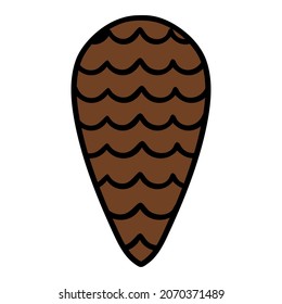 Cone pine isolated cartoon icon.Simple drawings vector illustration isolated on white. Elements for design, print, sticker, card, decor, wrap.