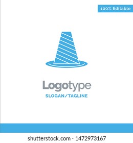 Cone, Protection, Road, Roadblock, Stop, Warning Blue Solid Logo Template. Place for Tagline