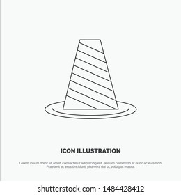 Cone, Protection, Road, Roadblock, Stop, Warning Line Icon Vector. Vector Icon Template background