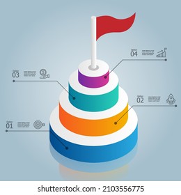 Pyramide mit isometrischen Elementen, Darstellung mit Geschäftssymbol 4 Optionen, Vektorgrafik-Hintergrund