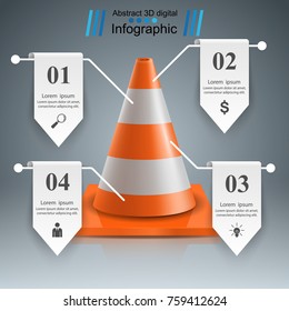 Cone repair Road infographic design template and marketing icons. Vector eps 10.