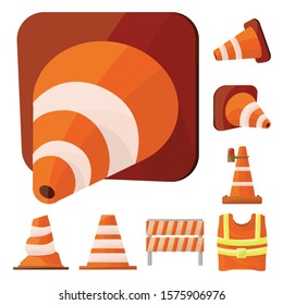 Cone for repair road vector cartoon icon set.Vector isolated illustration equipment for repair.Icon set cone of road.