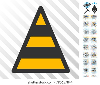 Cone Road Construction pictograph with 7 hundred bonus bitcoin mining and blockchain images. Vector illustration style is flat iconic symbols design for blockchain websites.