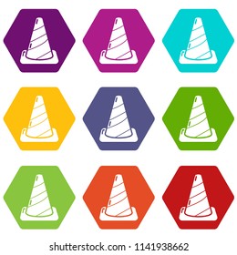 Cone road icons 9 set coloful isolated on white for web