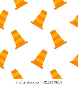 cone seamless pattern with construction theme on white background