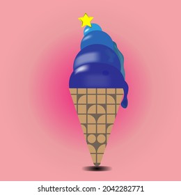 La forma de cono tiene cuatro capas de helado y tiene una estrella amarilla. modelo vectorial