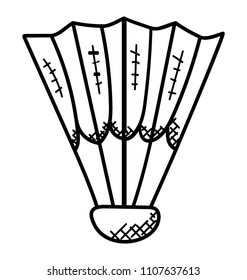 
A cone shaped cork with attached feathers featuring the shuttlecock .
