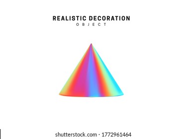 elemento con forma de cono. Objetos 3d realistas con color holográfico degradado del holograma. aislado de fondo blanco. ilustración vectorial