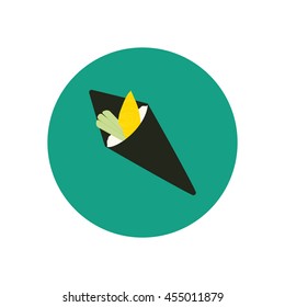 Cone sushi roll with oily fish and cucumber. Vector illustration