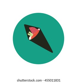 Cone sushi roll with tuna and caviar. Vector illustration