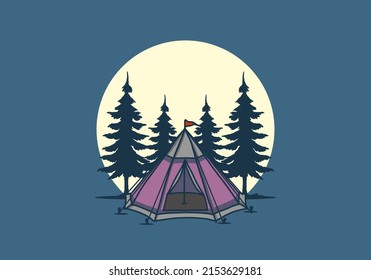 Cone tent and pine trees illustration design