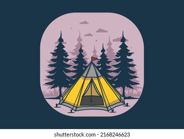 Cone tent and pine trees illustration design