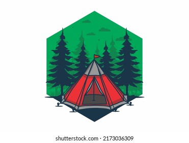 Cone tent and pine trees illustration design