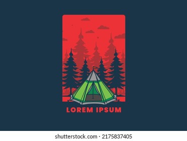 Cone tent and pine trees illustration design