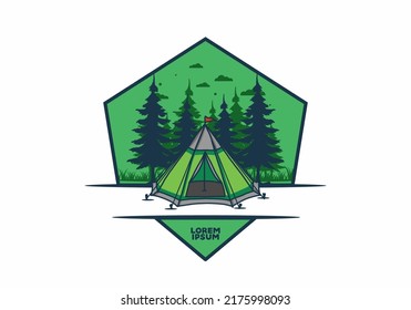 Cone tent and pine trees illustration design