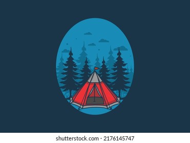 Cone tent and pine trees illustration design