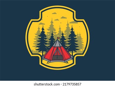 Cone tent and pine trees illustration design