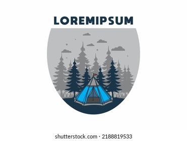 Cone tent and pine trees illustration design