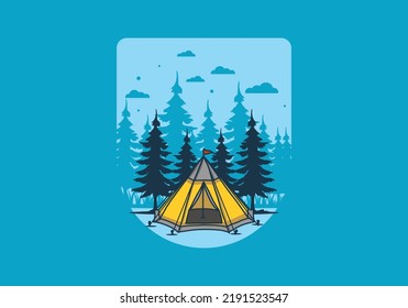 Cone tent and pine trees illustration design