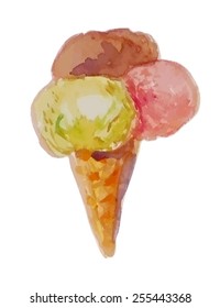 Cone with three balls of ice cream. Isolated