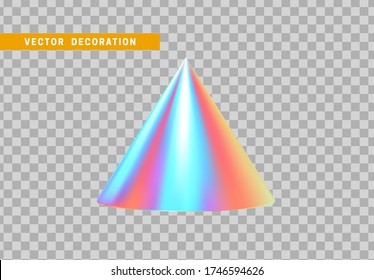 Kone ist dreidimensionale geometrische Form isoliert mit bunten Hologramm Chamäleon Farbverlauf. Darstellung von 3D-Objekten