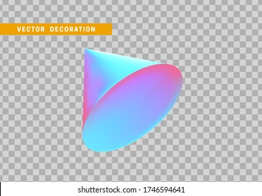 Cone is three-dimensional geometric shape isolated with colorful hologram chameleon color gradient. 3d objects vector illustration