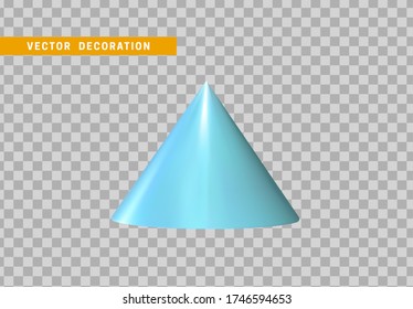 Cono es una forma geométrica tridimensional aislada de color azul. Ilustración vectorial de objetos 3d