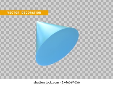 Cone is three-dimensional geometric shape isolated blue color. 3d objects vector illustration