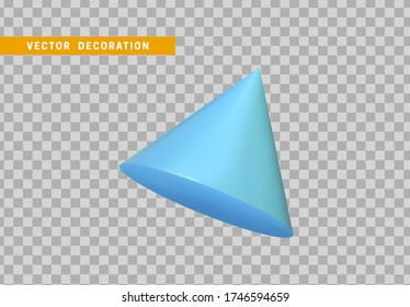 Cone is three-dimensional geometric shape isolated blue color. 3d objects vector illustration