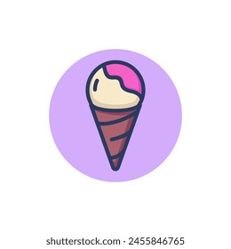 Cone with vanilla ice cream line icon. Meal, sundae, waffle outline sign. Sweet desserts and restaurant concept. Vector illustration  for web design and apps