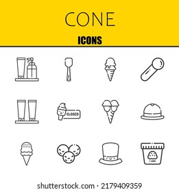cone vector line icons set. cream, scoop and ice cream Icons. Thin line design. Modern outline graphic elements, simple stroke symbols stock illustration