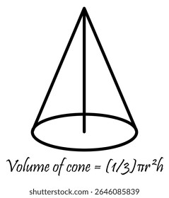 Ilustração de fórmula de volume de cone para educação geométrica e recursos de resolução de problemas matemáticos on-line