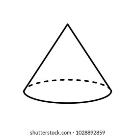 Cone of white color linear sketch, poster with geometric shape, geometry cone shaped figure form, vector illustration isolated on white background