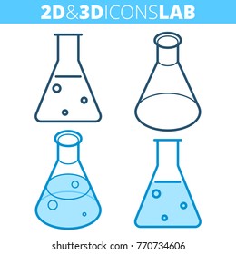 The cone-bottomed flask. Flat and isometric 3d outline icon set. The medical, science laboratory equipment line pictogram. Vector linear infographic elements for web design, social media, presentation