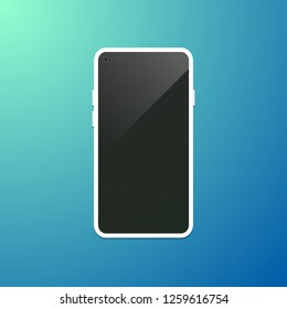 Conecpt of bezel-less design smartphone with under-display front-facing camera. Flat phone template. Vector, isolated, eps 10.