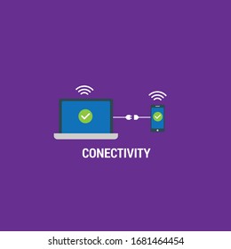 conectivity concept, laptop and mobile connected.vector illustration.flat design.