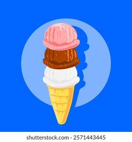 Coned Three Cup of Ice Cream Strawberry Chocolate and Vanilla