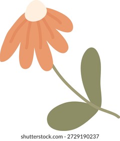 Coneflower con pétalo caído, hoja ovalada, y tallo curvado en Formas limpias. Símbolo de la naturaleza, la calma y el crecimiento para la marca botánica y los temas de bienestar. Ilustración vectorial de dibujos animados.