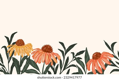 coneflower horizontal floral seamless background