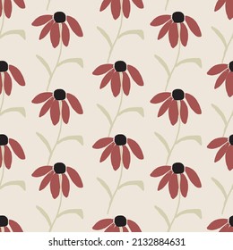 Coneflower seamless vector pattern. Distressed white Chamomile flowers on black background. Trendy for prints, fabric, invitation cards, wedding decoration, wallpapers, wall murals