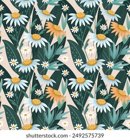 Coneflowers and leaf seamless pattern for fabric textile wallpaper.