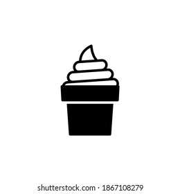 Cone,ice cream, dessert icon symbol in solid black flat shape glyph icon, isolated on white background