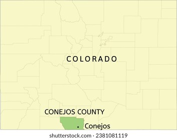 Conejos County and town of Conejos location on Colorado state map