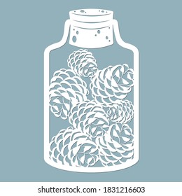 Cones in a glass jar. Laser cut. Vector illustration. Pattern for the laser cut, serigraphy, plotter and screen printing.