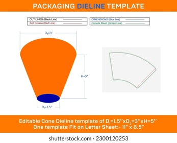 Cones Ice cream Dieline Template D1 1.5xD2 3xH 5 inch