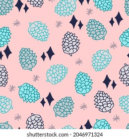 cones with stars and snowflakes vector seamless pattern. Winter background for invitations, greeting cards and wrapping paper