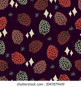 cones with stars and snowflakes vector seamless pattern. Winter background for invitations, greeting cards and wrapping paper