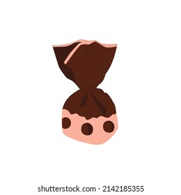Cone-shaped chocolate candy in a beautiful close-up wrapper, highlighted on a white background. Vector illustration of EPS10.