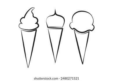 A cone-shaped ice cream set. Vector icon with a line.