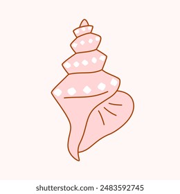 Cone-shaped sea shell twisted into spiral. Vector simple monochromatic illustration with outlines on isolated background.